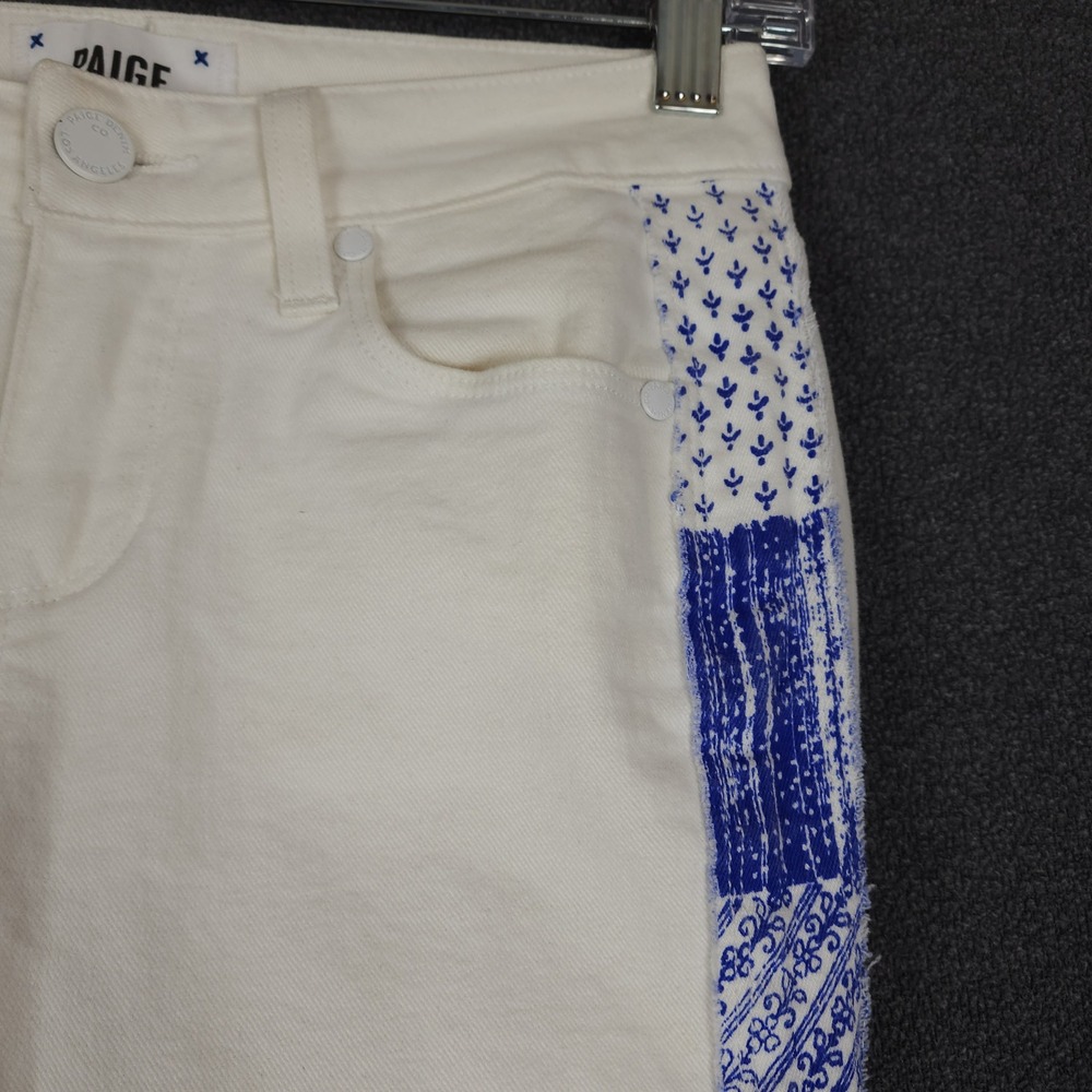 PAIGE Verdugo Ultra Skinny Cream Jeans Blue Patchwork Embellishment‎ Size 25 - Picture 2 of 10
